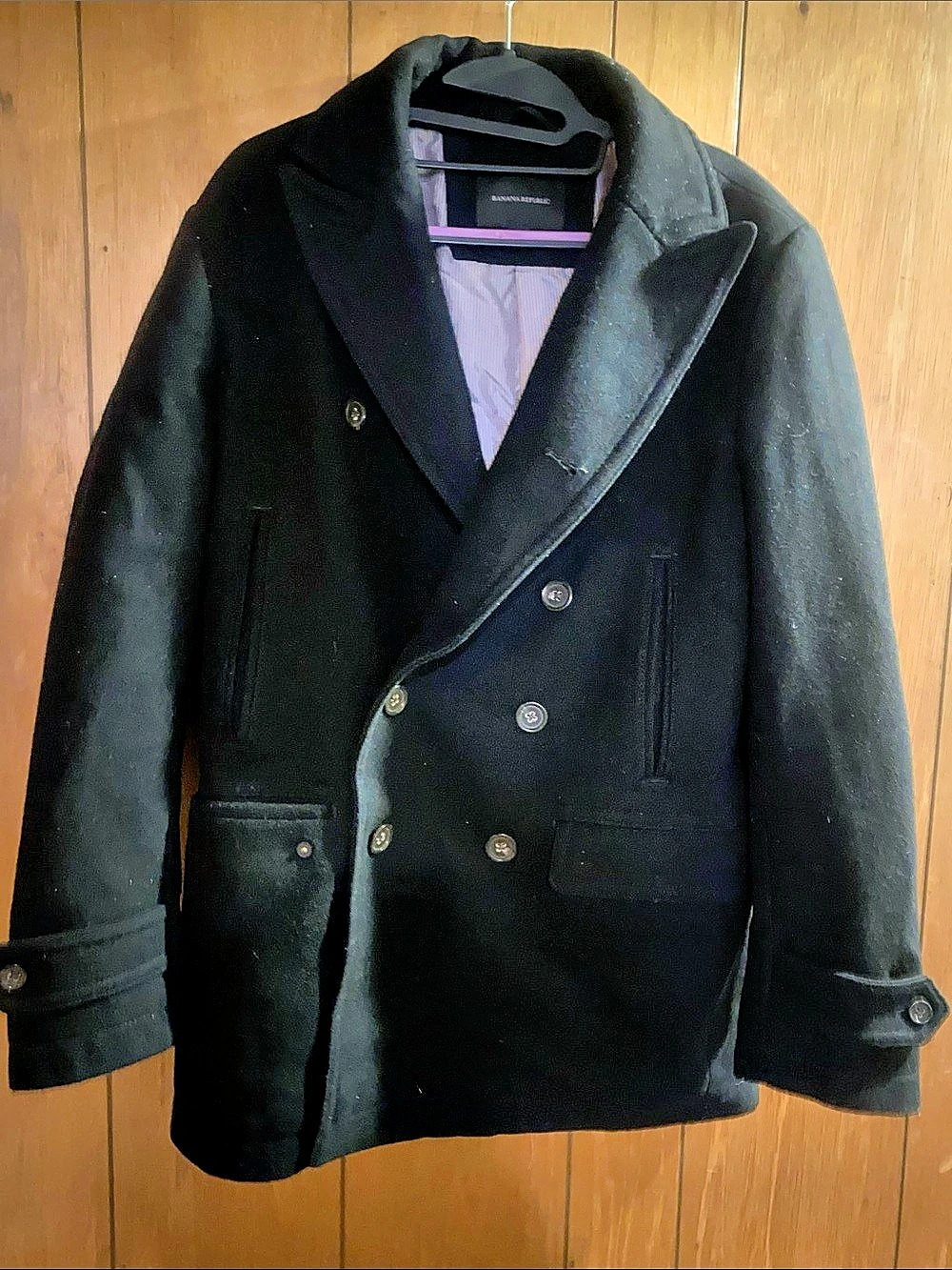 Banana Republic Men's Black Double-Breasted Pea Coat Like New